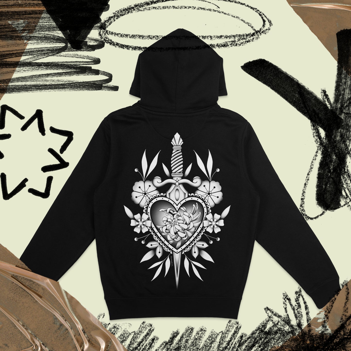 Heart of Steel, Bloom of Grace Hoodie - Black @katstattoo_