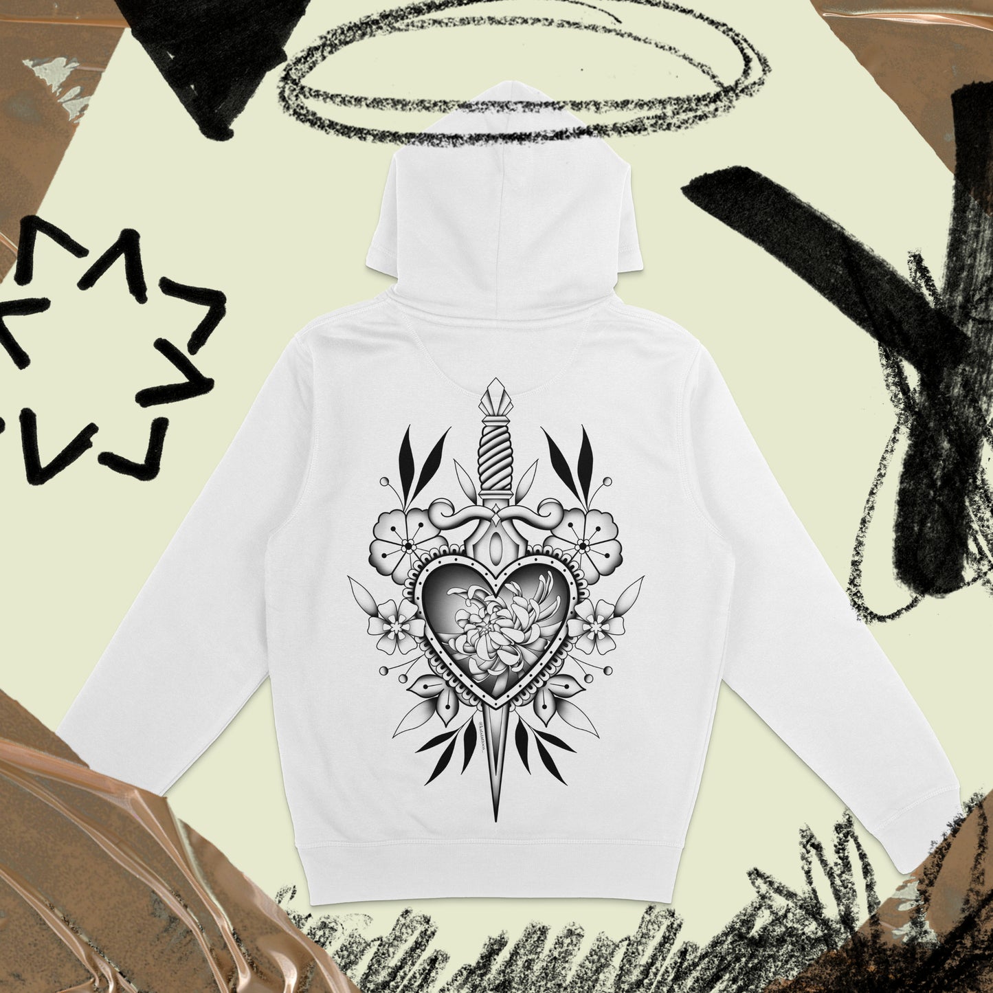 Heart of Steel, Bloom of Grace Hoodie - White @katstattoo_