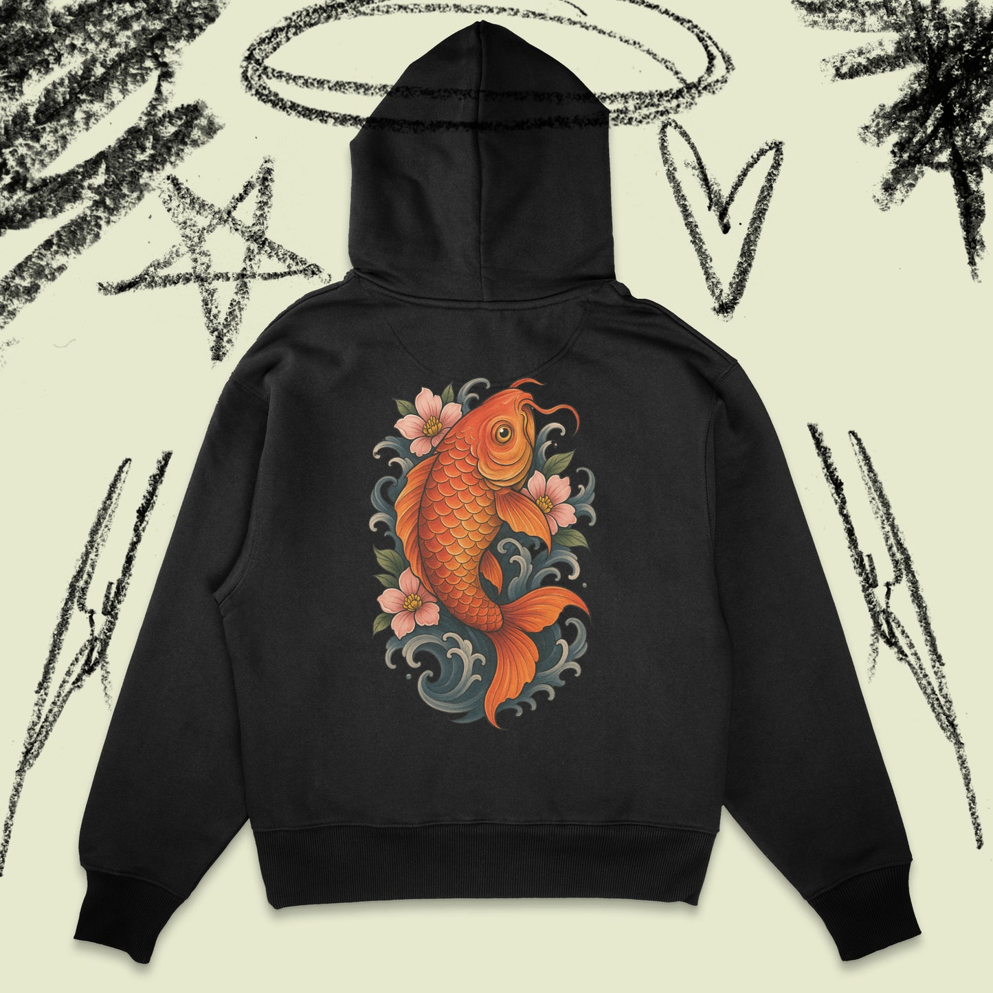Heavy Weight Koi Fury Design Hoodie