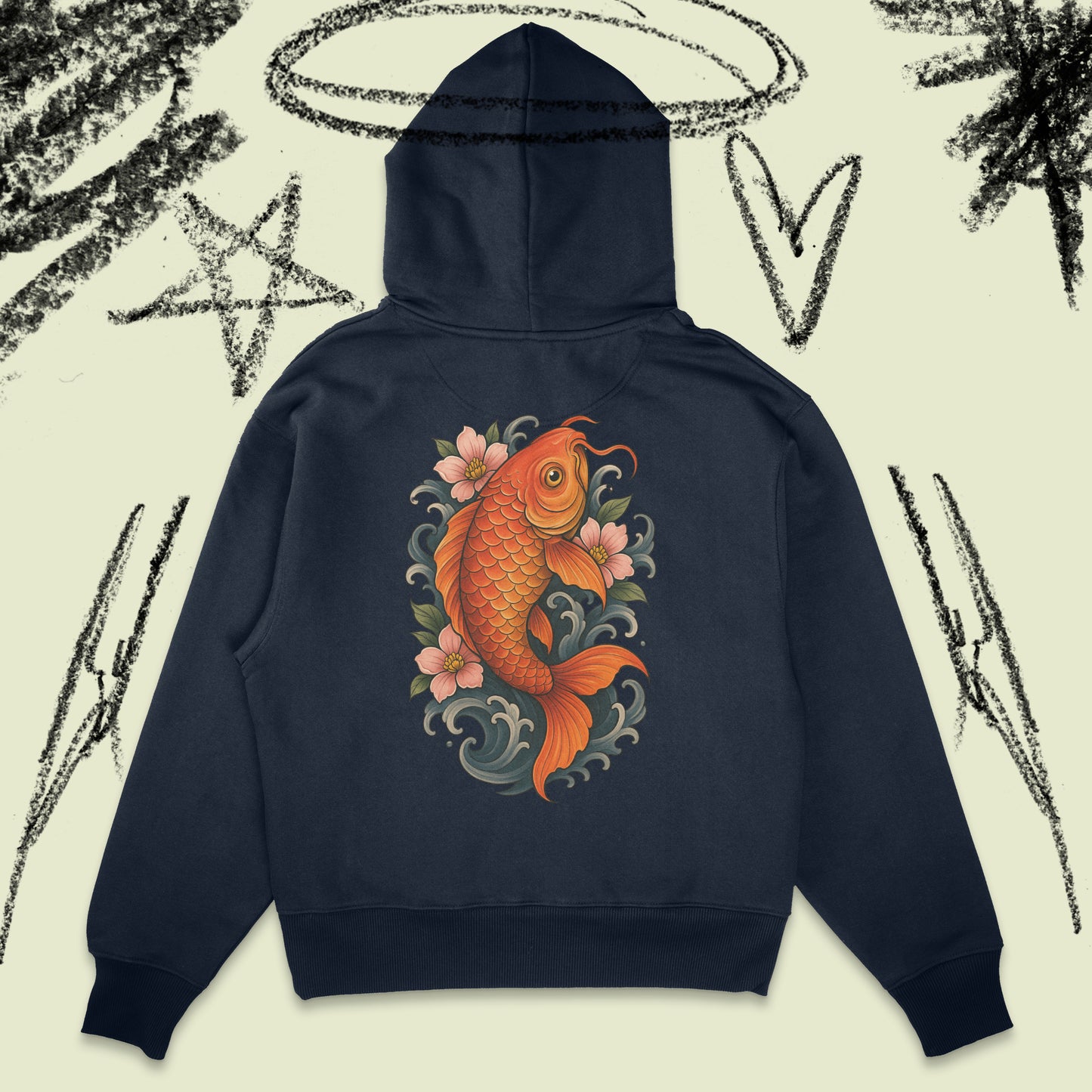 Heavy Weight Koi Fury Design Hoodie